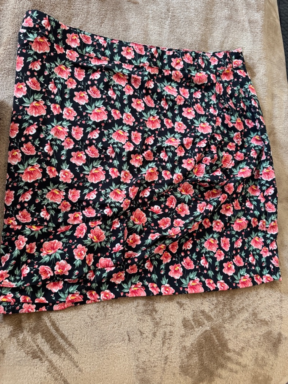 Nasty Gal Black Mini Skirt with Pink Floral Print